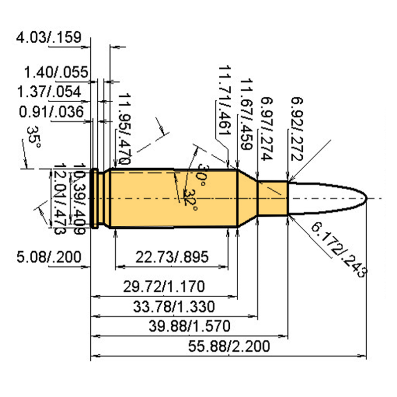 6 mm B.R. Rem. Calibres Dimensiones y especificaciones técnicas