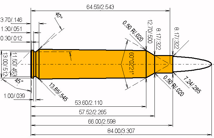 7 x 66 SE v.Hofe Calibres Dimensiones y especificaciones técnicas