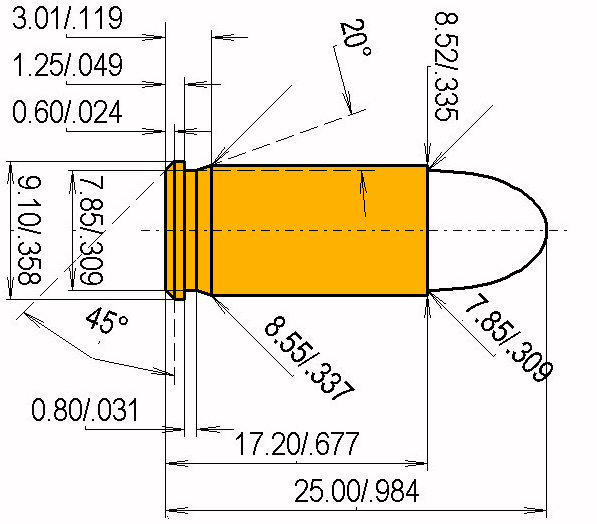 7.65 Browning Calibres Dimensiones y especificaciones técnicas