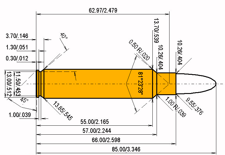 9.5 x 66 SE v. Hofe Calibres Dimensiones y especificaciones técnicas
