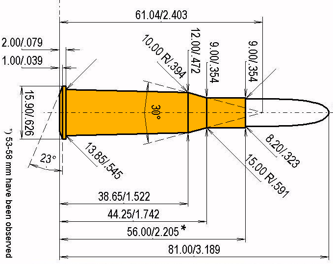 8 x 56 R M 89 Port. Krop. Calibres Dimensiones y especificaciones técnicas
