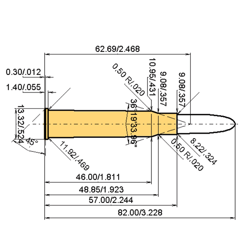 8 x 57 IRS Calibres Dimensiones y especificaciones técnicas