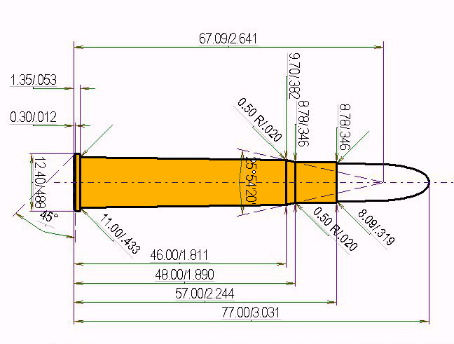8 x 57 R 360 Calibres Dimensiones y especificaciones técnicas