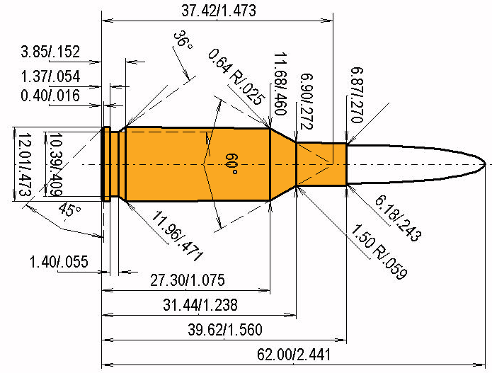 6 mm B.R. Norma Calibres Dimensiones y especificaciones técnicas