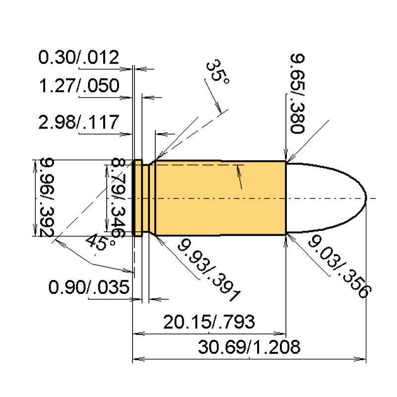 9 x 20 VGW Calibres Dimensiones y especificaciones técnicas
