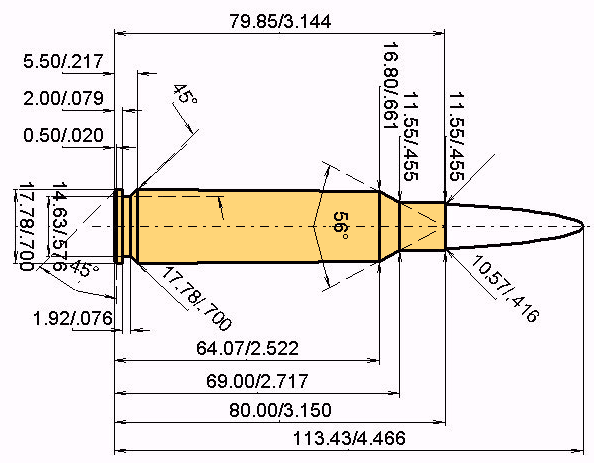 .416 TYR - 10.6 x 80 Calibres Dimensiones y especificaciones técnicas