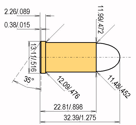 .45 Auto Rim Calibres Dimensiones y especificaciones técnicas