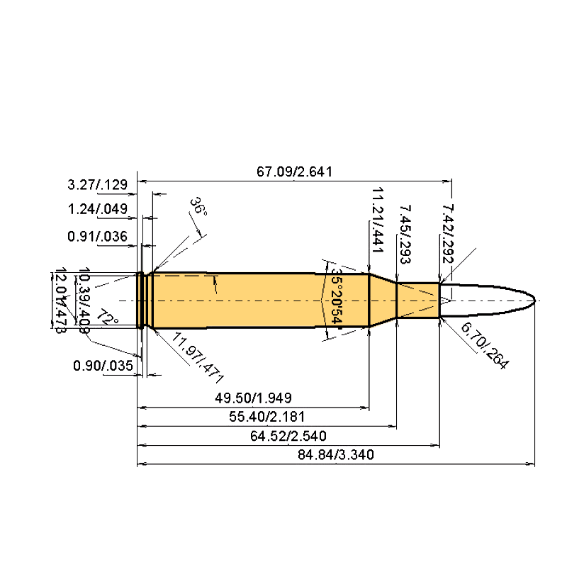 6.5 x 64 Brenneke Calibres Dimensiones y especificaciones técnicas